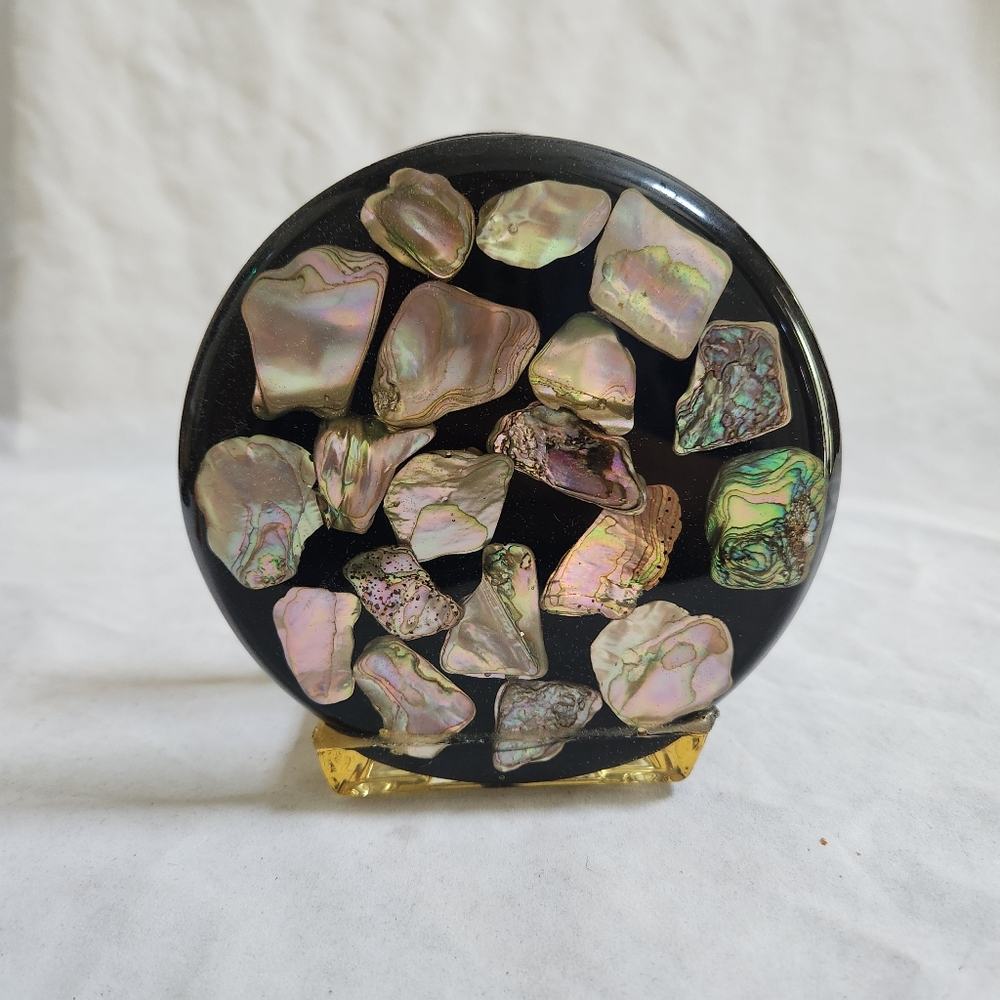 Black Lucite Abalone Shell Napkin Letter Holder